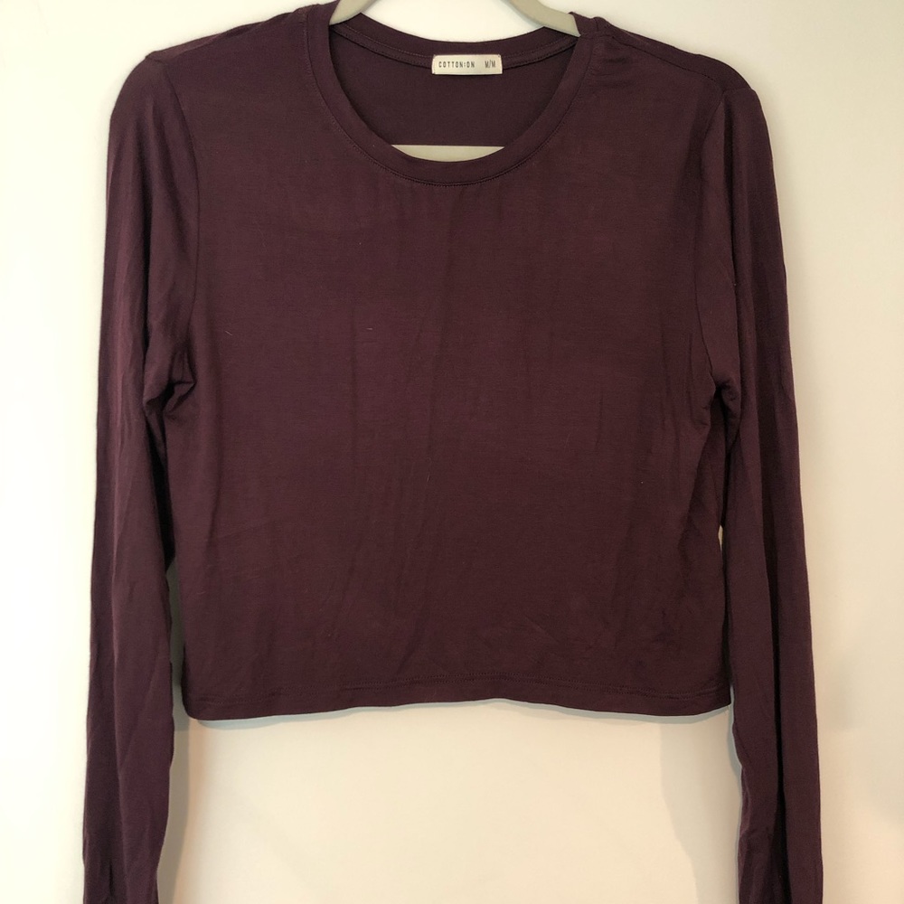 Burgundy Crop Long Sleeve Shirt